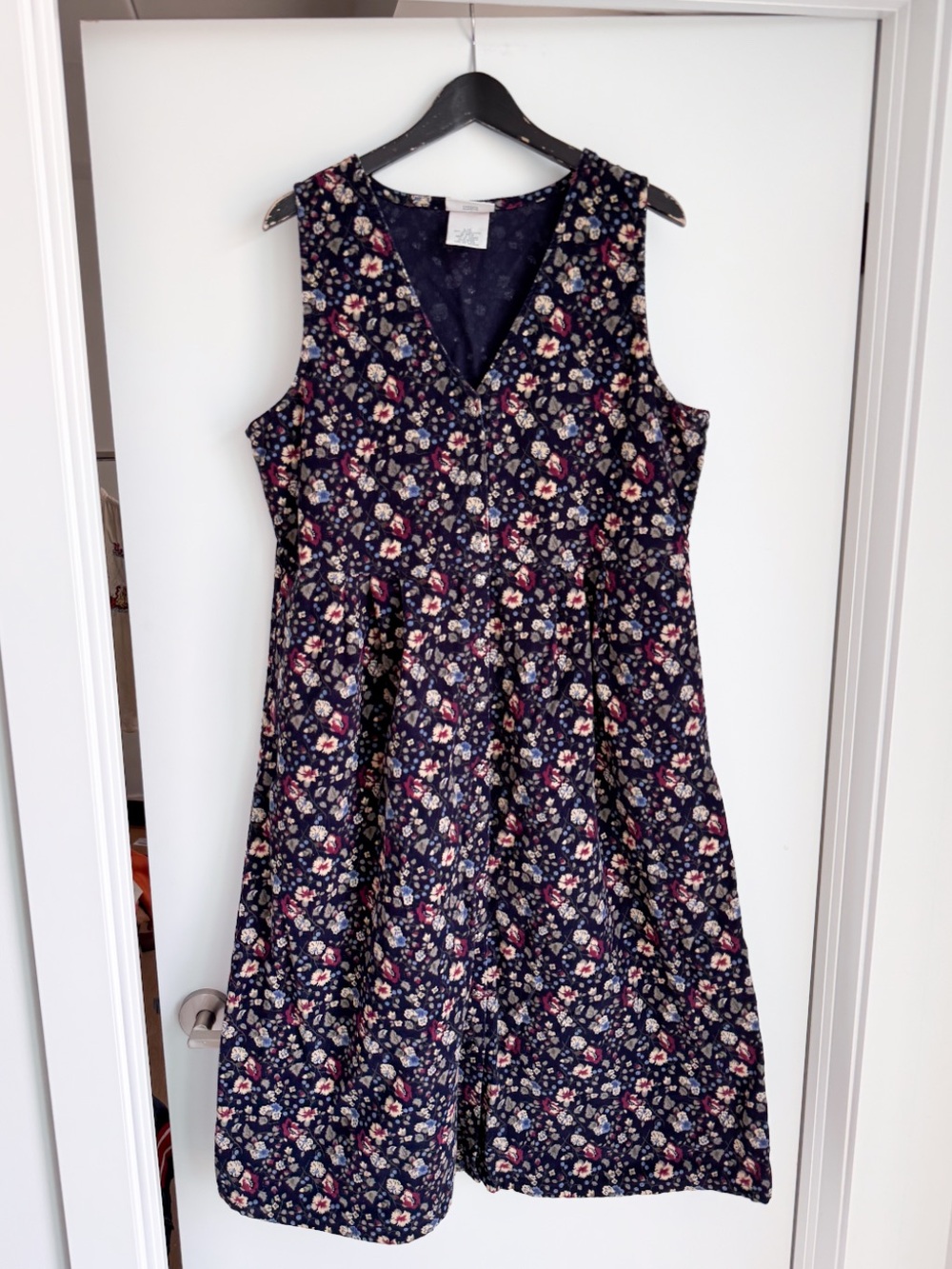 Vtg Northern Reflections Floral Corduroy Dress L Cottagecore Rose Buttons Pocket